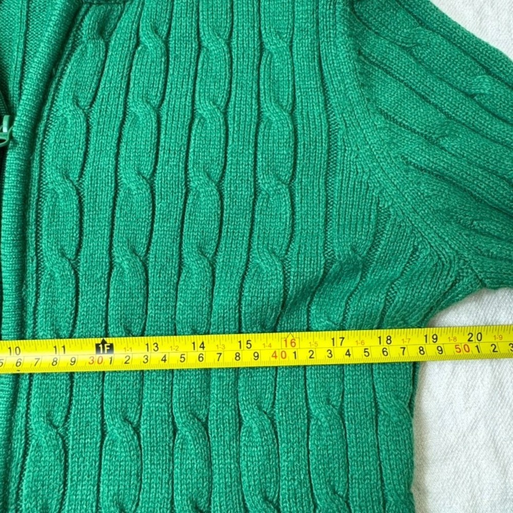 St. John's Bay Cable Knit Hooded Cardigan Sweater Women L Green Preppy Old Money - Picture 10 of 12